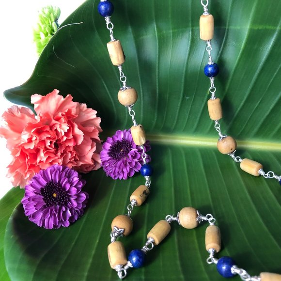 30  1/2" natural Tulasi with Lapis Lazuli beads (Gemstone for Saturn) - Picture 1 of 12